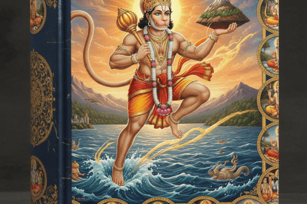 Colorful book cover featuring Hanuman