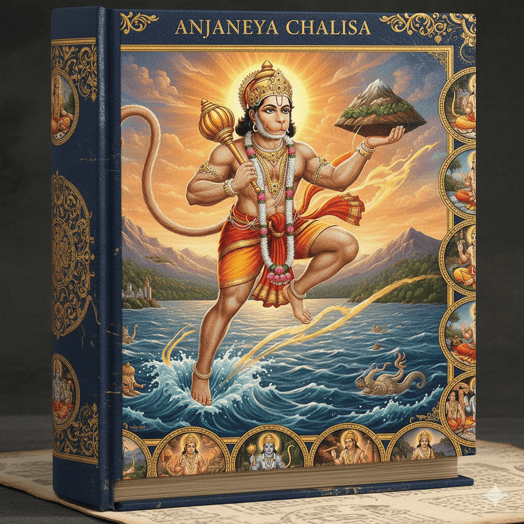 Colorful book cover featuring Hanuman